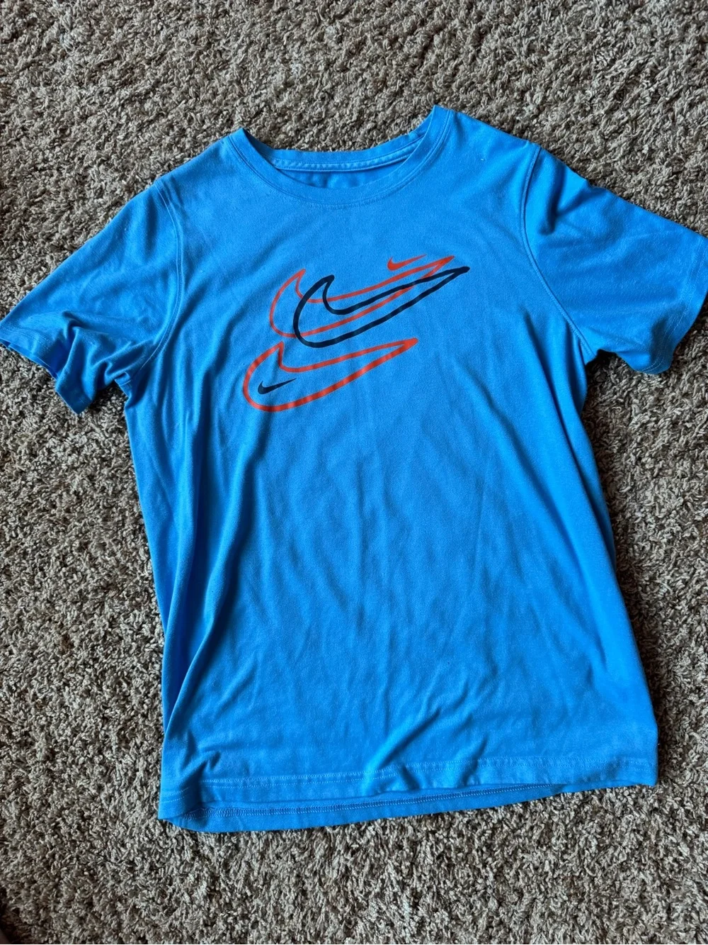 Nike Bright Blue Short Sleeve Tee with Black and Orange Swooshes